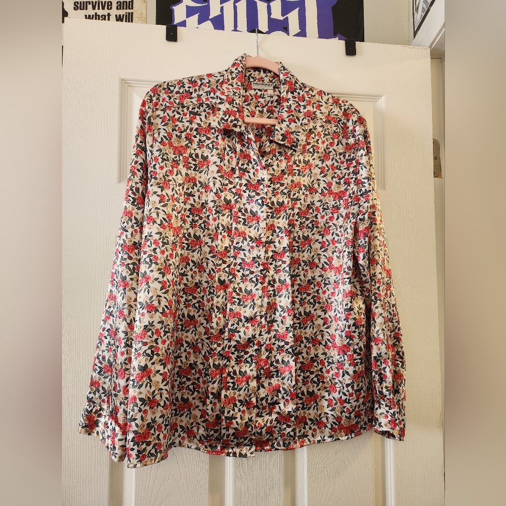 Haberdashery Leslie Fay Silk Poly Rose Print Sz 14 Blouse